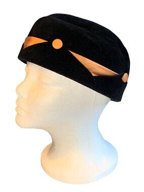Jewel Ladies Black Velvet & Brown Satin Hat Size 22 Vintage